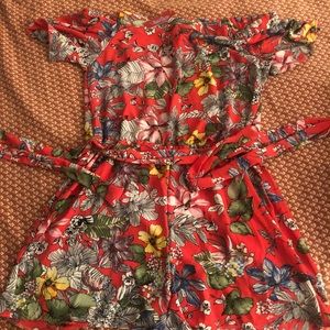 Off Shoulder Floral Romper with Waist tie Sz 1X